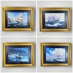 Stuart Leech Clipper Ships Framed Prints Set of 4 Vintage Nautical Art 5201-86